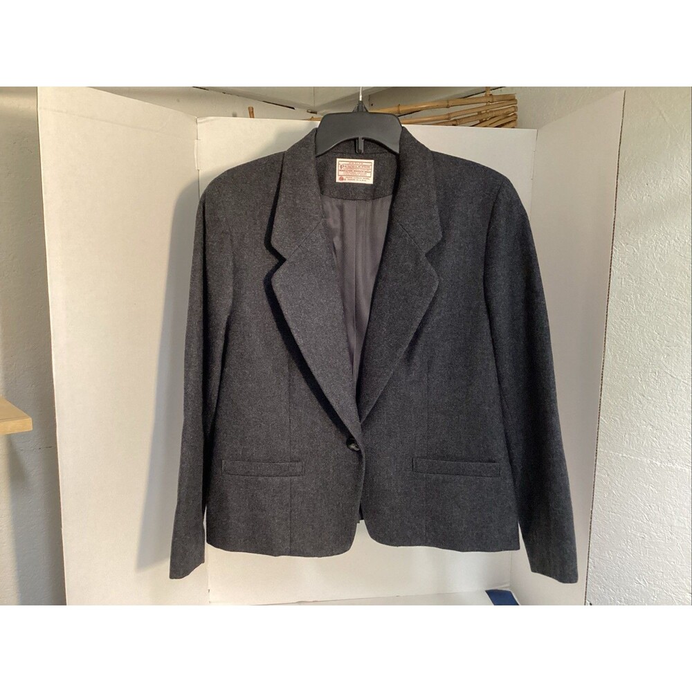 vtg pendleton blazer petite women 12 dark gray 100% virgin wool fully lined